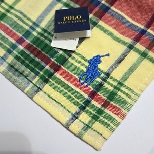 Polo Ralph Lauren Mini Handkerchief Towel New Plaid Print Yellow